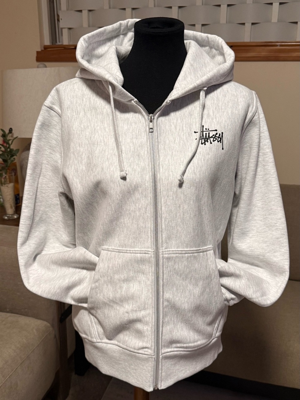 Stüssy Light Gray Zip-Up Hoodie